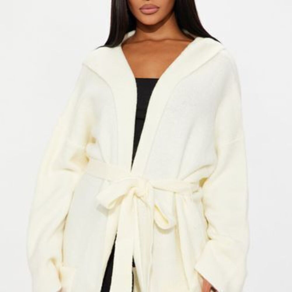 Rayne Hooded Belted Cardigan - Ivory - 1X